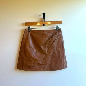 NWT Free People Fake Out Ruched Faux Leather Tan Wrap Skirt SZ 6